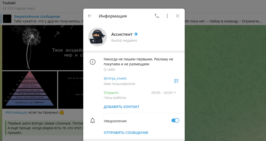 Tsubaki в Телеграм отзывы и обзор свежего канала-клона мошенника Кирилла