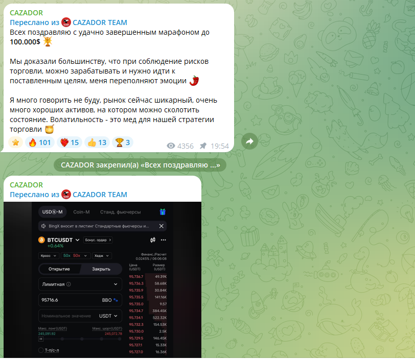 Отзывы на трейдера @gregorysky и его телеграм CAZADOR